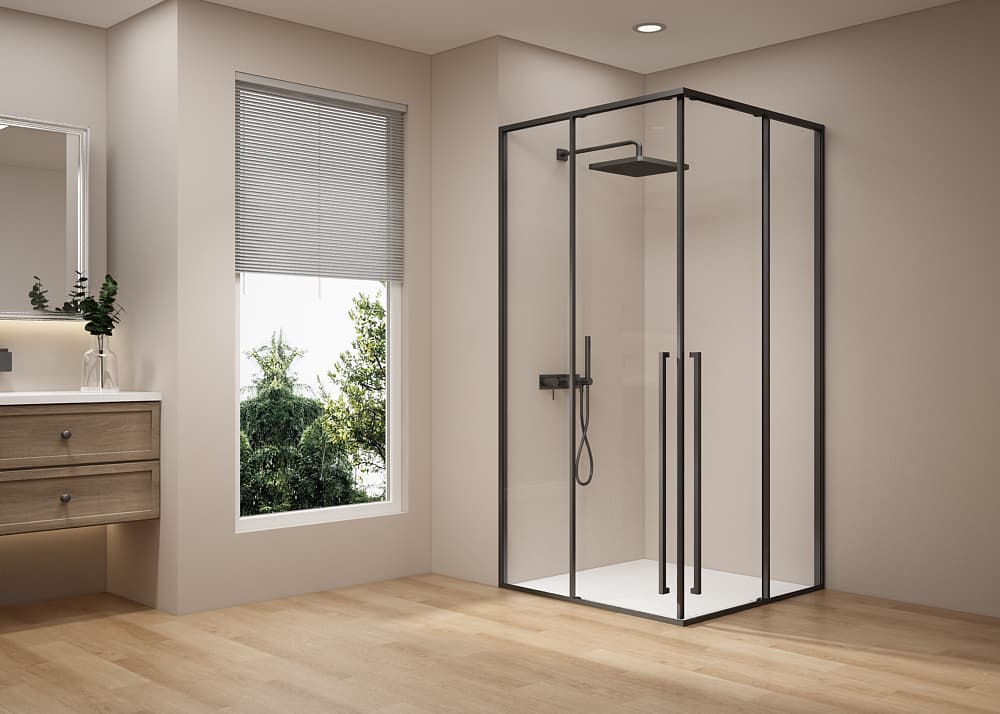 T3 Series Matte Black Aluminum Square Corner Shower Enclosure | Stainless Steel Hardware | TS03-Y22